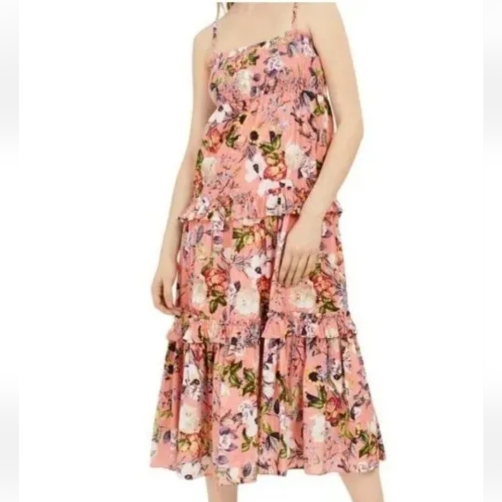 INC Ruffle Tiered Smocked Maxi Dress Sundress Peach Floral Plus 4X Cottage New